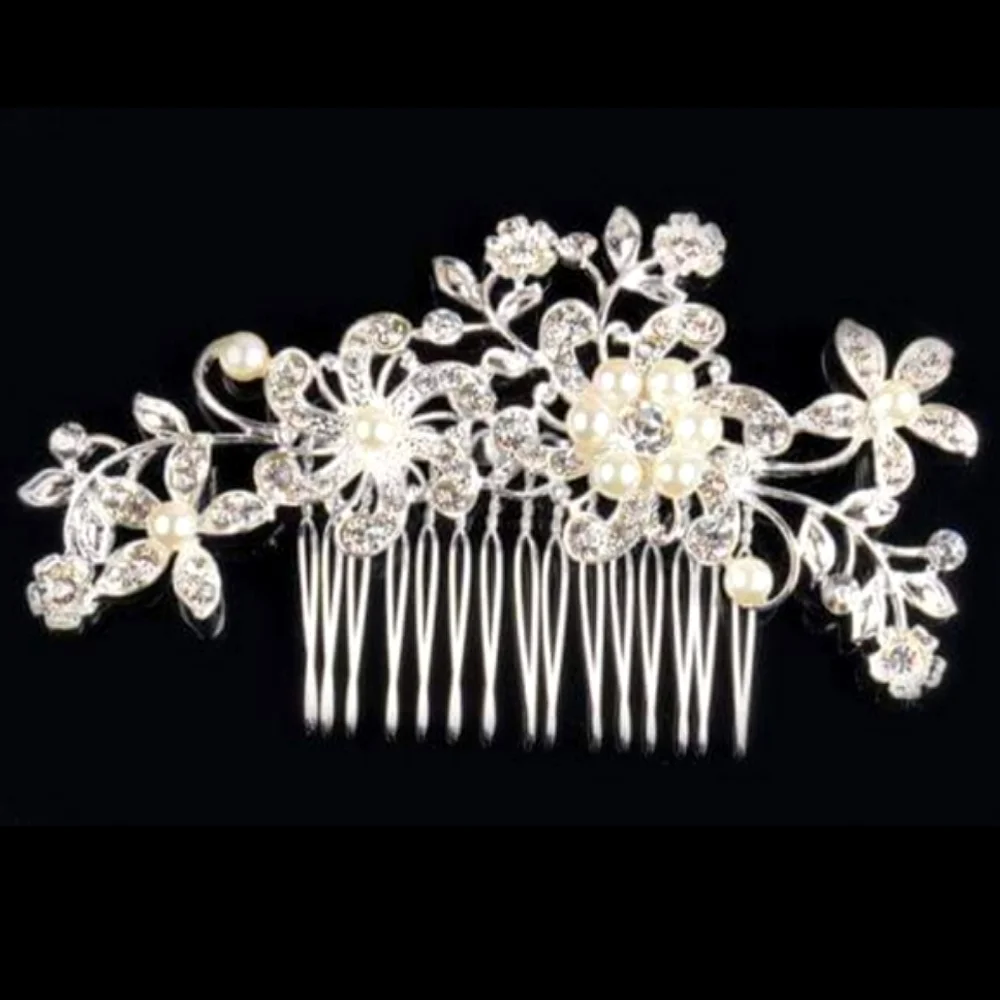 White Pearl Floral Fancy Bridal Hair Comb  New
